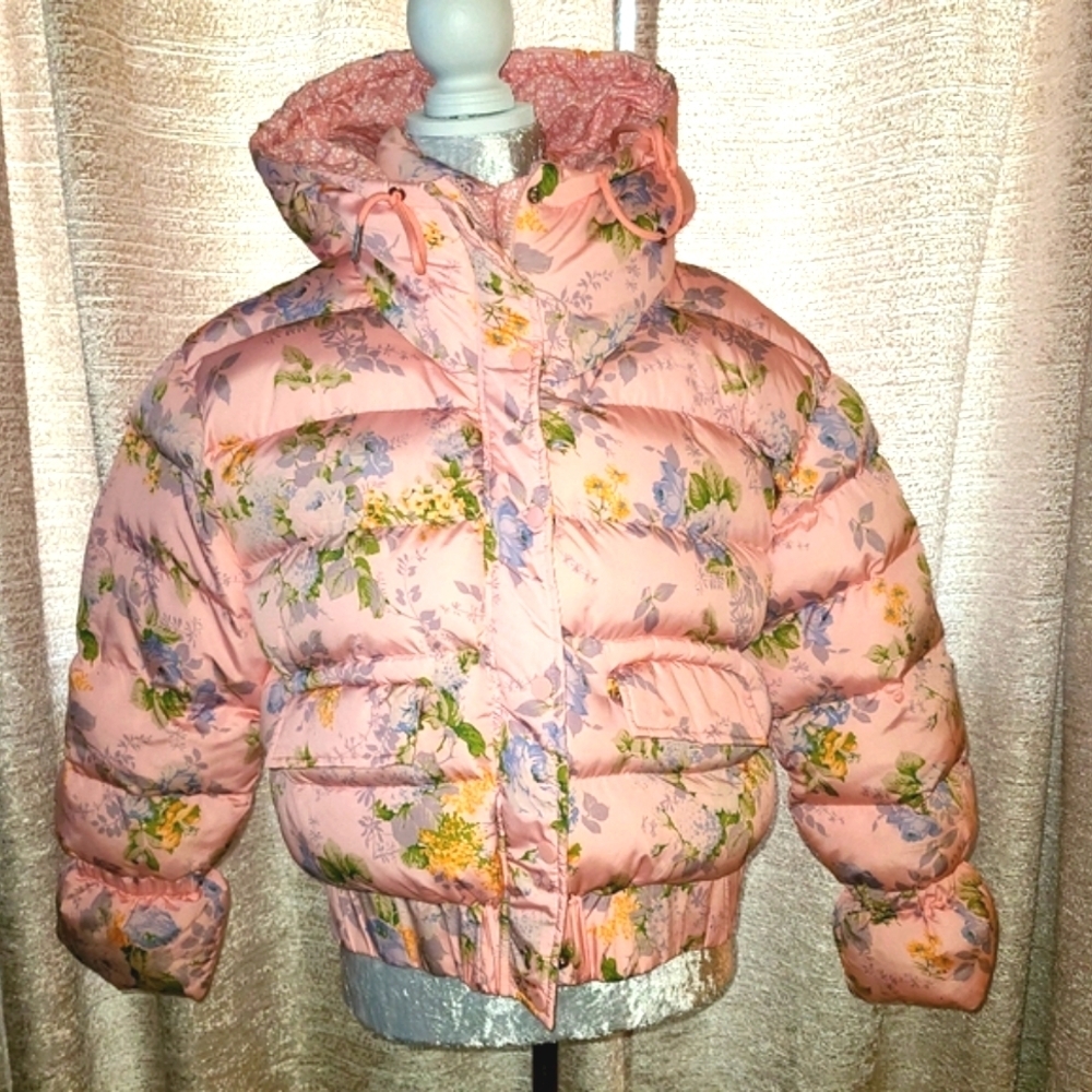 TCEC Floral Pink Puffer Jacket Size L